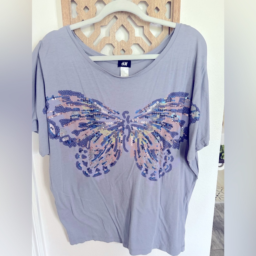 Butterfly sequence oversized shirt